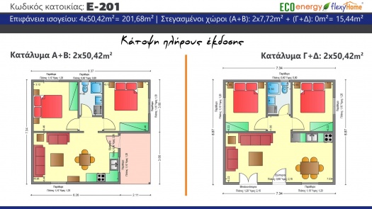 Συγκρότημα FlexyHome κατοικιών E-201, συνολικής επιφάνειας 4 x 50,42 = 201,68 τ.μ., συνολική επιφάνε