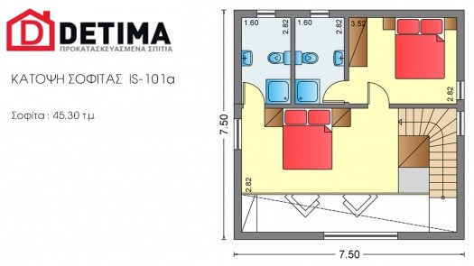 Ισόγεια Κατοικία με Σοφίτα IS-101a, συνολικής επιφάνειας 101,60 τ.μ.