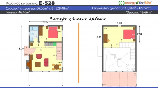 Συγκρότημα FlexyHome κατοικιών E-528, συνολικής επιφάνειας 8 x 66,06 = 528,48 τ.μ., συνολική επιφάνε