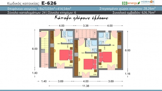 Συγκρότημα κατοικιών E-626, συνολικής επιφάνειας (18×23,03)+(6×35.37) = 626,75 τ.μ., συνολική επιφάν