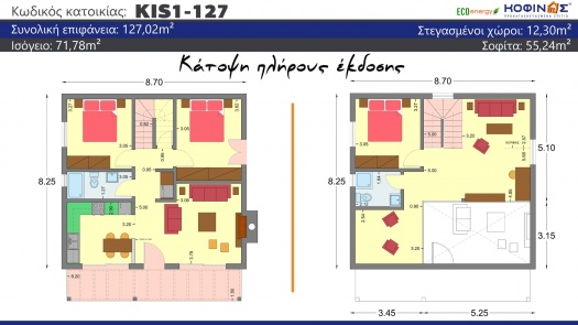 Ισόγεια Κατοικία με σοφίτα KIS1-127, συνολικής επιφάνειας 127,02 τ.μ.